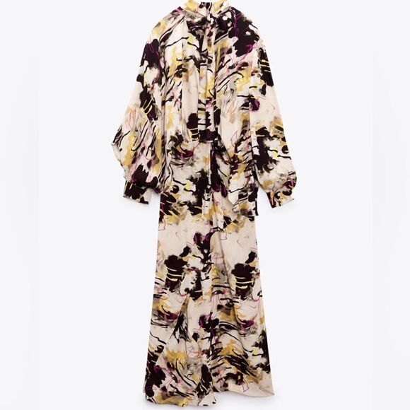 Zara Dress Printer Midi Multicolored New - Picture 3 of 8